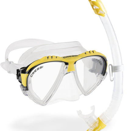 Cressi Adult Matrix with Dry top Snorkel – Clear/Yellow