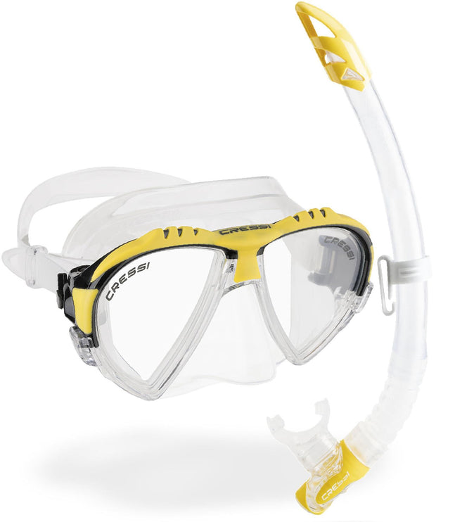 Cressi Adult Matrix with Dry top Snorkel – Clear/Yellow