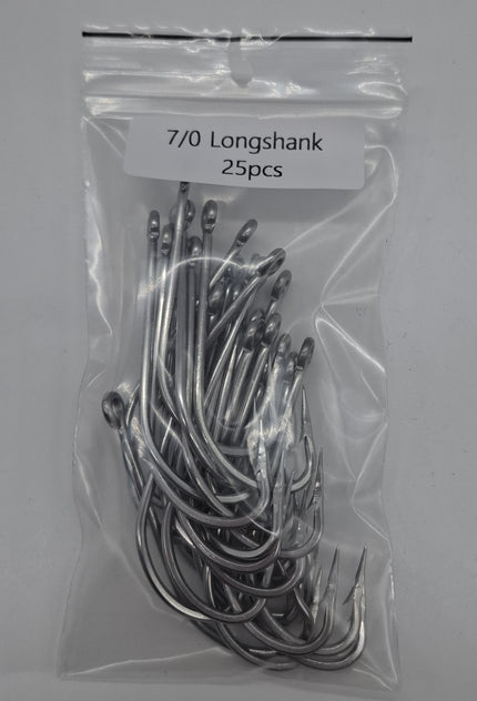 7/0 Long Shank Hooks pack of 25 - Meanfish