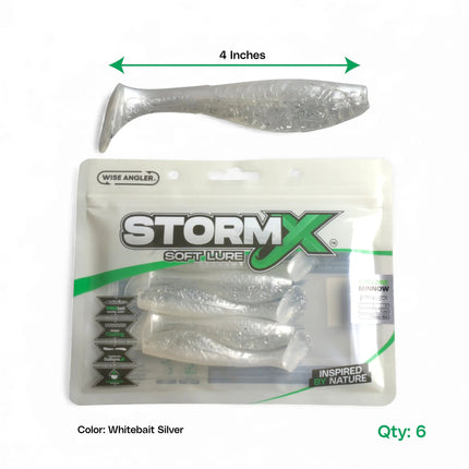 StormX™ Cyclone Minnow 4" Soft Lure — Whitebait Silver