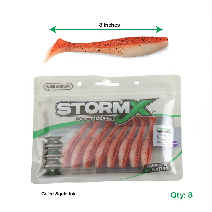 StormX™ Cyclone Minnow 3" Soft Lure — Squid Ink - Glow UV
